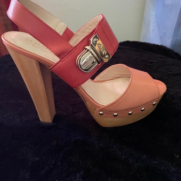 Coach Darcey Leather Pink Multi Heels  - Size 7 - Picture 2 of 7